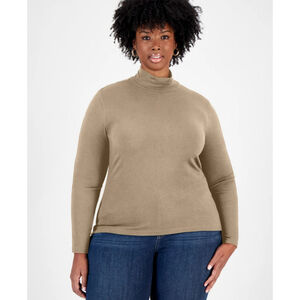 On 34th Plus Size 0X Light Beige Mock Neck Ribbed-Knit Top / Sweater NWT